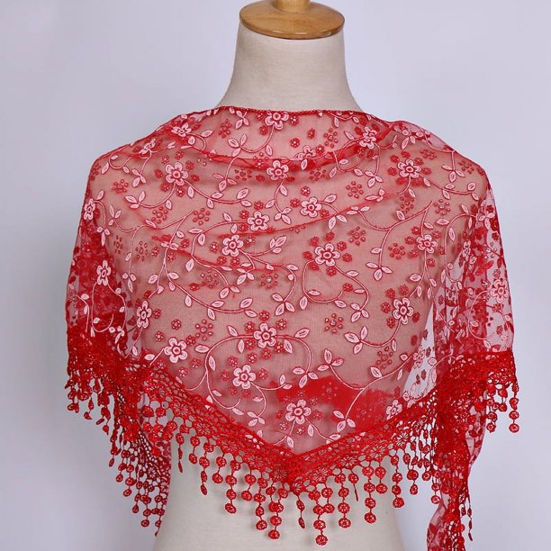 Toalla triangular clásica de color sólido hueca transpirable con encaje de primavera y otoño para mujer