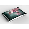 thumbnail image 2 of Ambesonne Floral Pillow Sham, Orchid Flower Butterfly, 26" X 20", Jade Green Pale Pink, 2 of 2