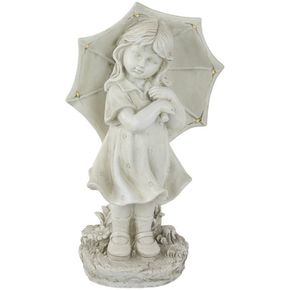 Northlight 18" Solar LED Lighted Girl with Umbrella Outdoor Garden Statue