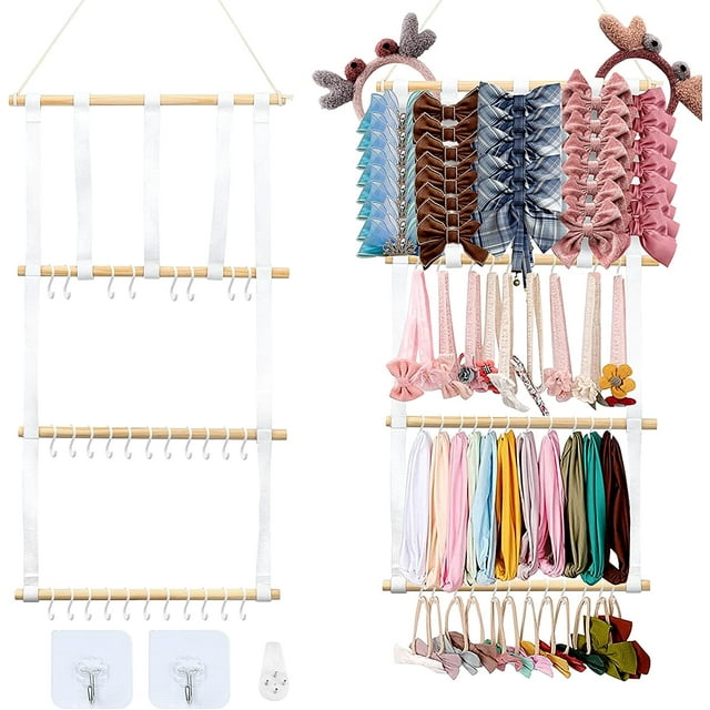 Soporte para moños para niñas, organizador de moños para el cabello, colgador para moños de niñas, organizador de moños para la cabeza, accesorios adecuados para pared, habitación, puerta o armario