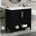 thumbnail image 3 of 36" Bathroom Vanity, Black With Solid Wood & , Ceramic Sink, Stylish Fixture Doors And Drawers, Assembly Required Vanity Modern Cabinet Construction, Smooth Basin, Functional Storage,, 3 of 7