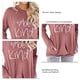 thumbnail image 5 of Camiseta de manga larga para mujer de color rojo parduzco con cuello redondo, bolsillo y diseño estampado, blusa informal cómoda, talla M, 5 of 6