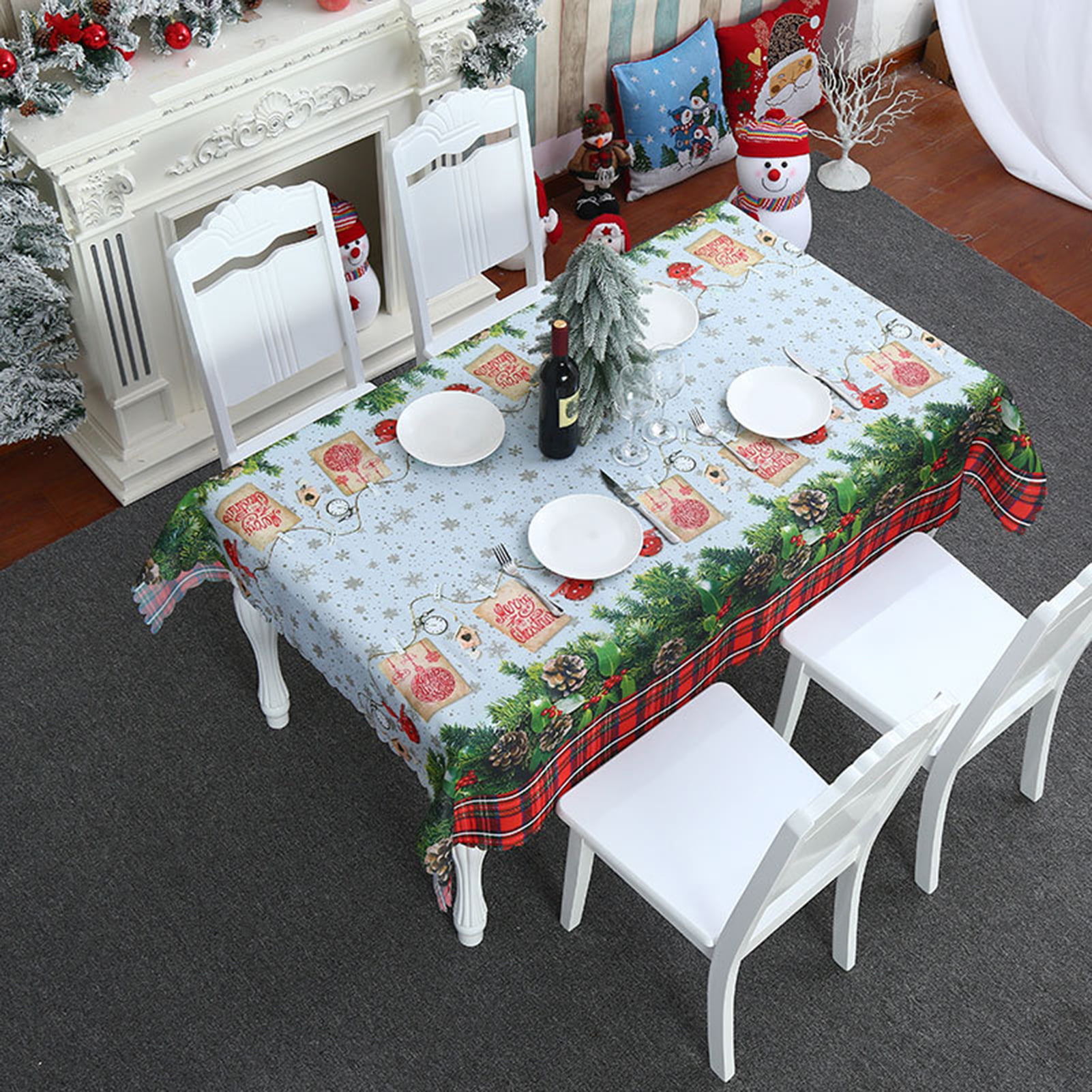 1.8/2.2m Christmas Tablecloth Cute Snowflake Elk Plaid Print Wedding Party Table  Decoration Rectangle Home Table Cover R - Walmart.com