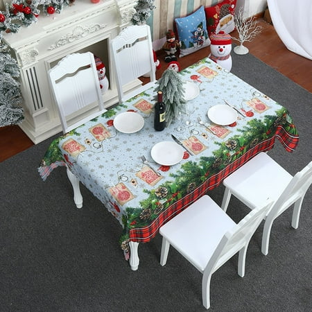 

1.8/2.2m Christmas Tablecloth Cute Snowflake Elk Plaid Print Wedding Party Table Decoration Rectangle Home Table Cover R