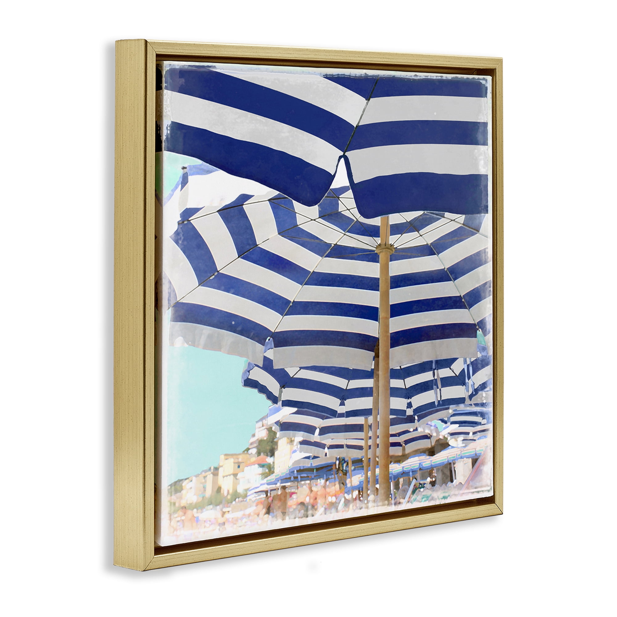 Stupell Industries Under Beach Umbrellas Nautical & Beach Painting Gold Floater Framed Canvas Art Print Wall Art, 18 x 18
