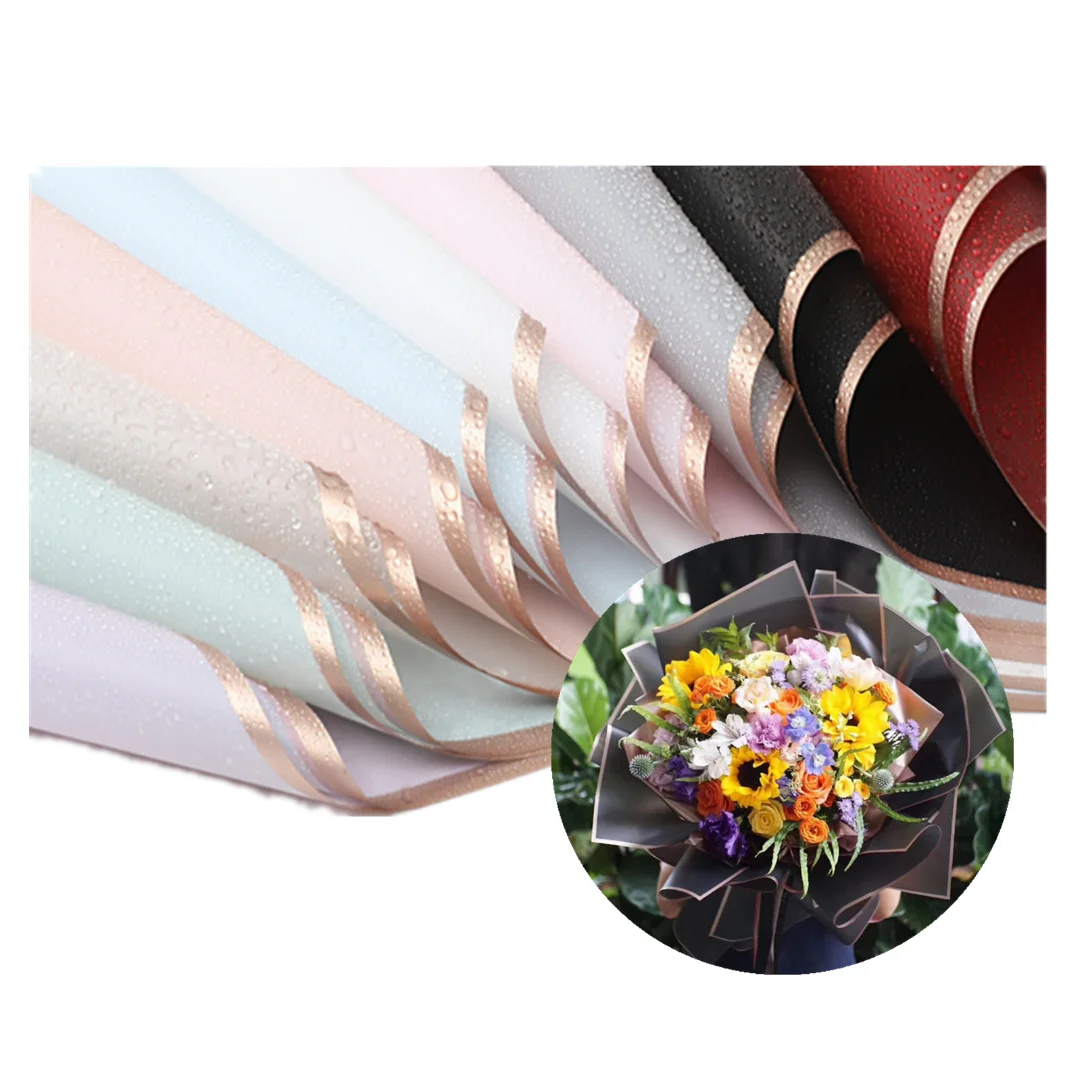 Color Flower Wrapping Paper Gold Edge Waterproof - Temu