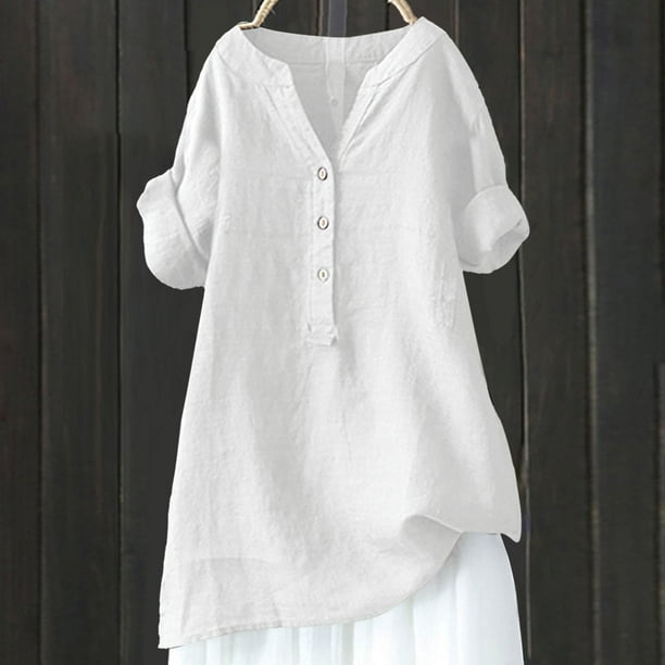 MKLEKYY Camisetas Mujer Camisas Para Mujer, Botones, Cuello En V, Manga Larga, Blusas Elegantes De Moda, Ropa Informal Holgada Y Cómoda. Talla S