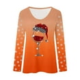 thumbnail image 4 of IWRICH Women's Christmas Red Glass Printed Tops Casual V-Neck Long Sleeve Casual T-Shirts 2025 Fall Trendy Tees Orange S, 4 of 4