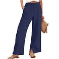 thumbnail image 2 of Juslio Womens Linen Pants Plus Size Side Opening Elastic Waist Linen High Waist with Pockets Straight Leg Pants, 2 of 8