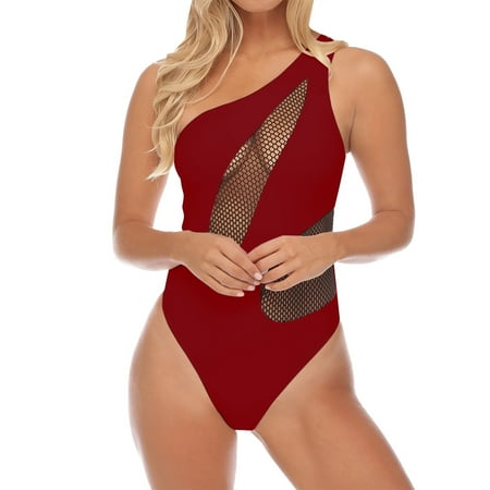 ANINEO Women Swimwear Summer Fashion Hollow Mesh Solid Color Monokini Sexy Skintight Bikini Onesie Classic Hawaii Tropical Brazilian Beachwear