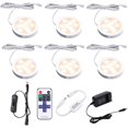 thumbnail image 1 of AIBOO Dimmable LED Under Cabinet Kitchen Lighting Counter Showcase Lighting Fixture with Plug in and Dimmable Wireless RF Control, 6 Ultra Slim Puck Lights Kit (6000K), 1 of 7