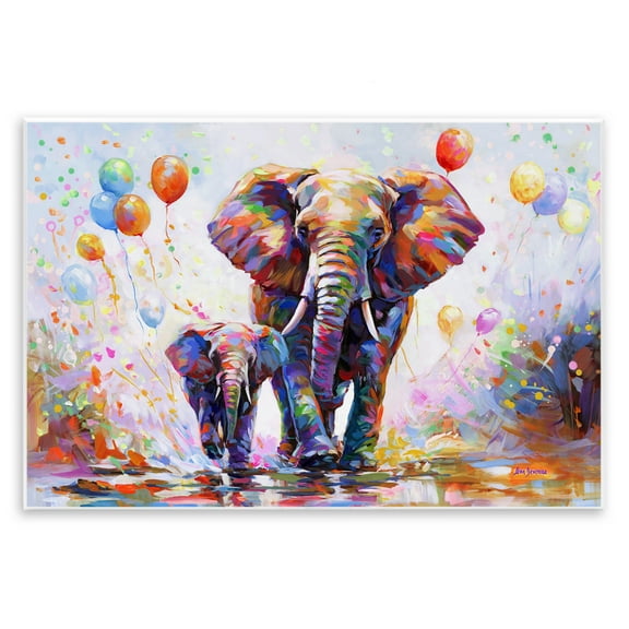 Stupell Industries Elephants & Balloons Animals & Insects Painting Unframed Art Print Wall Art, 15 x 10