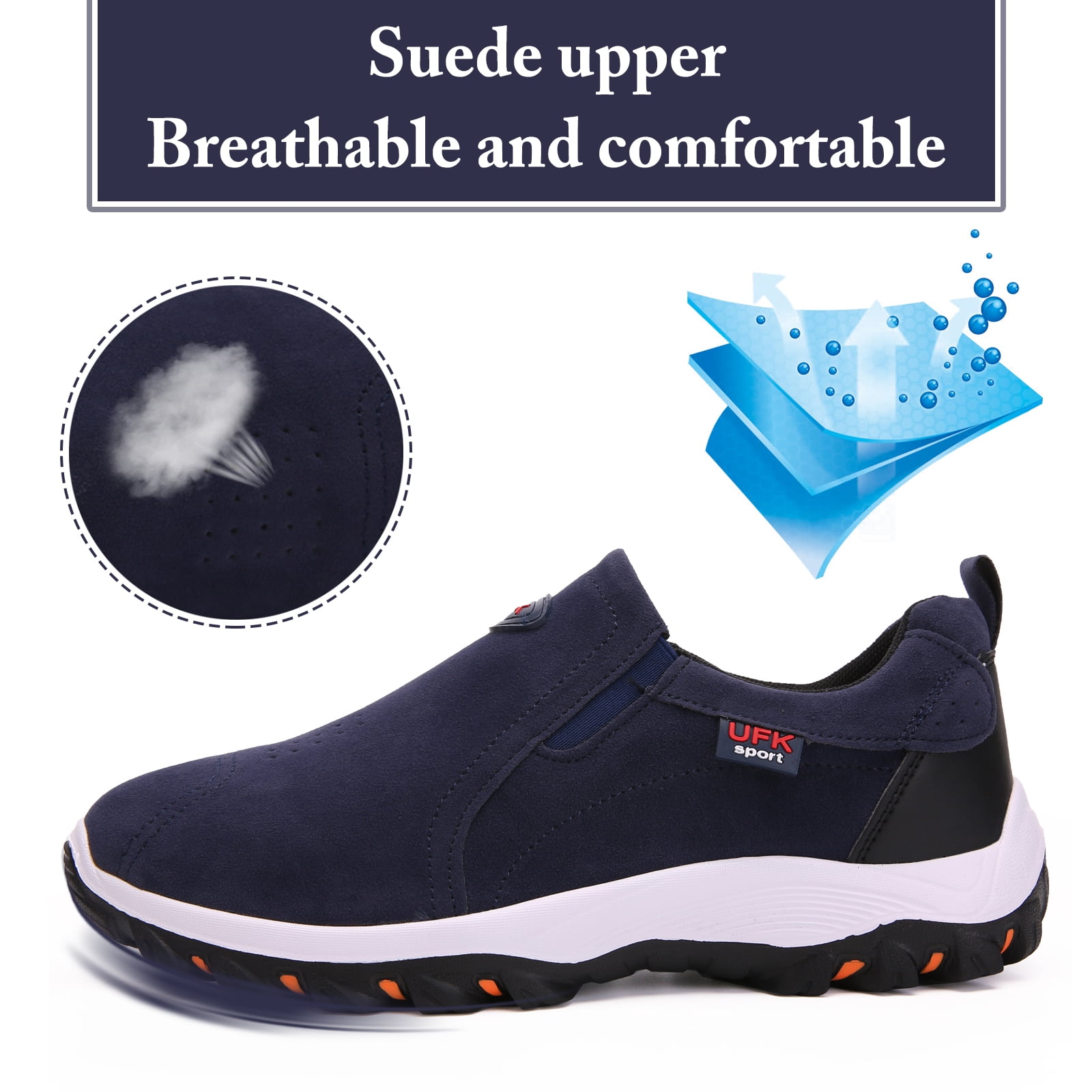 Mens Hiking Shoes Laceless Suede Breathable Slip Resistant Boots Lightweight Sneakers for Outdoor Activity Hiking Walking