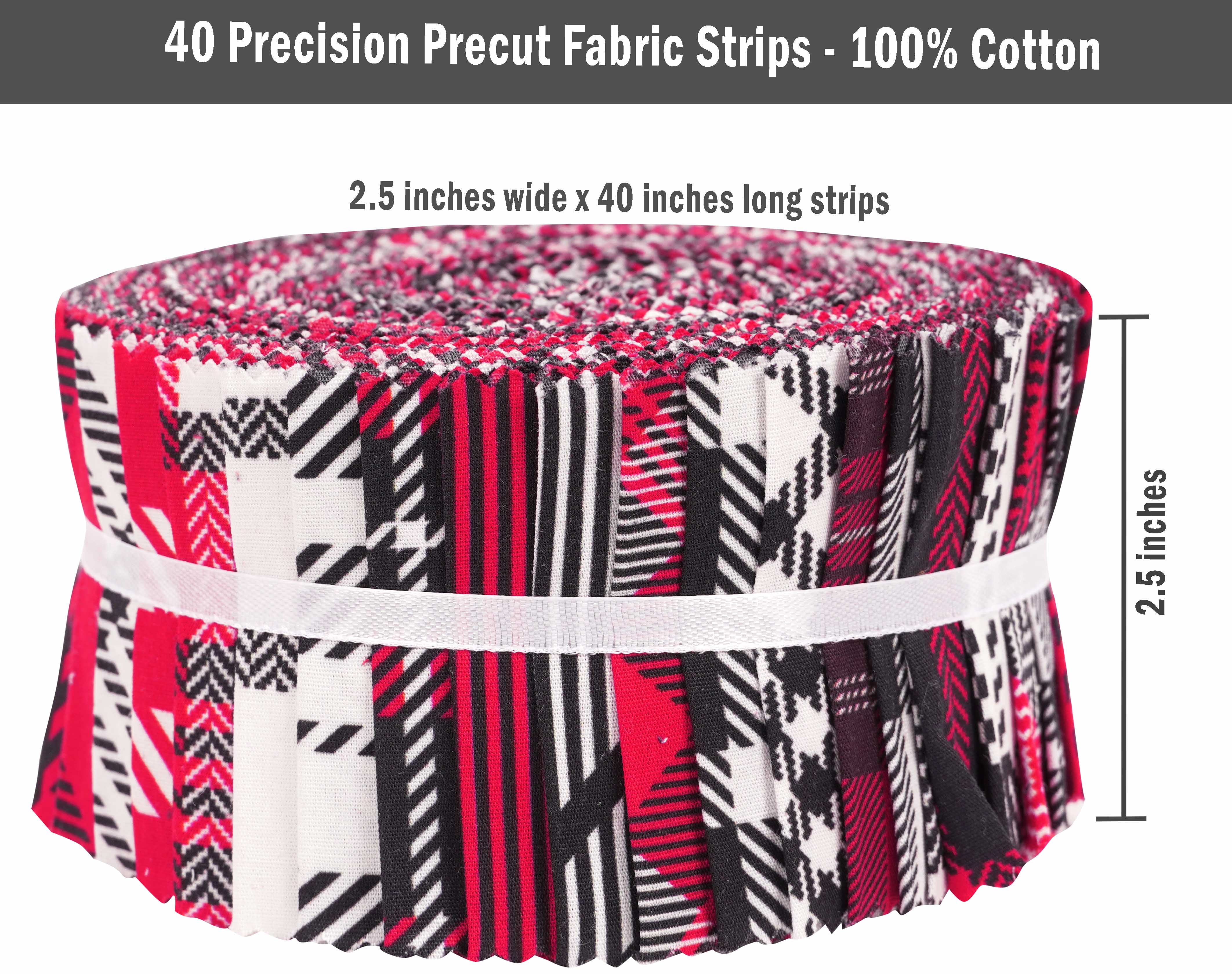 Soimoi 40Pcs Check & Tartan Print Cotton Precut Fabrics For Quilting Craft Strips 2.5x42inches Jelly Roll - Magenta & Black