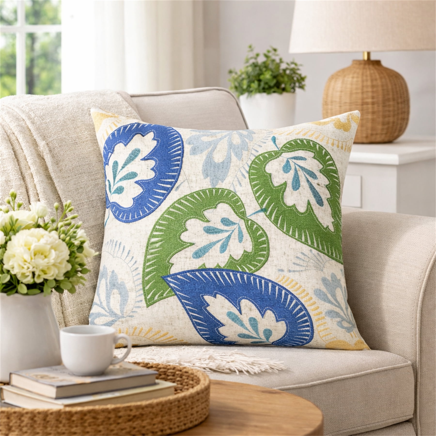 Gloria Natural Graphic Polyester 20 in. x 20 in. Throw Pillow (Set of 2)