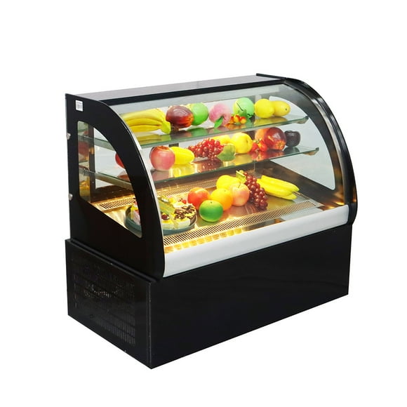 INTBUYING Desktop Refrigerated Cake Display Cabinet Arc Glass Bakery Cake Showcase 220V