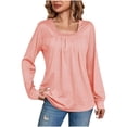 thumbnail image 1 of Femmes Manches Longues Tops Habillés Col Carré Chemise Plissée Ample Coupe Chemises, 1 of 5