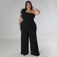 thumbnail image 2 of AURA Women Plus Size One Shoulder Jumpsuit Wide Leg High Waist Casual Outfit Summer Elegant Romper, 2 of 7
