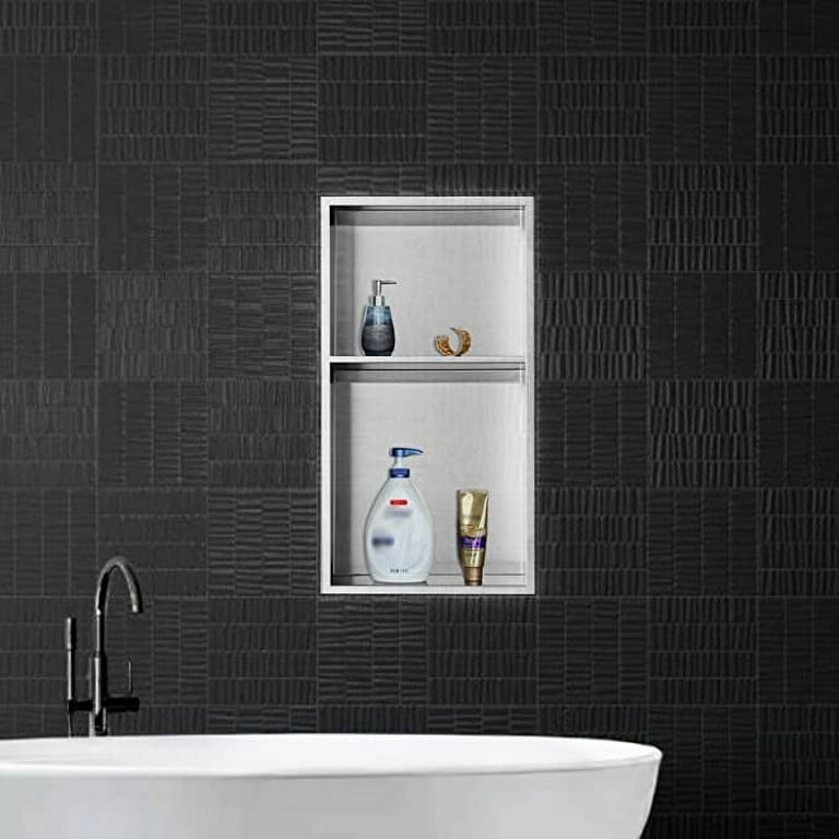 Neodrain No Tile Shower Niche, Stainless Steel Bathroom Shelf 25.1 inchx13.1 inch (Inner Size 24 inch x 12 inch), Two-Tier Stainless Niche, Bathroom