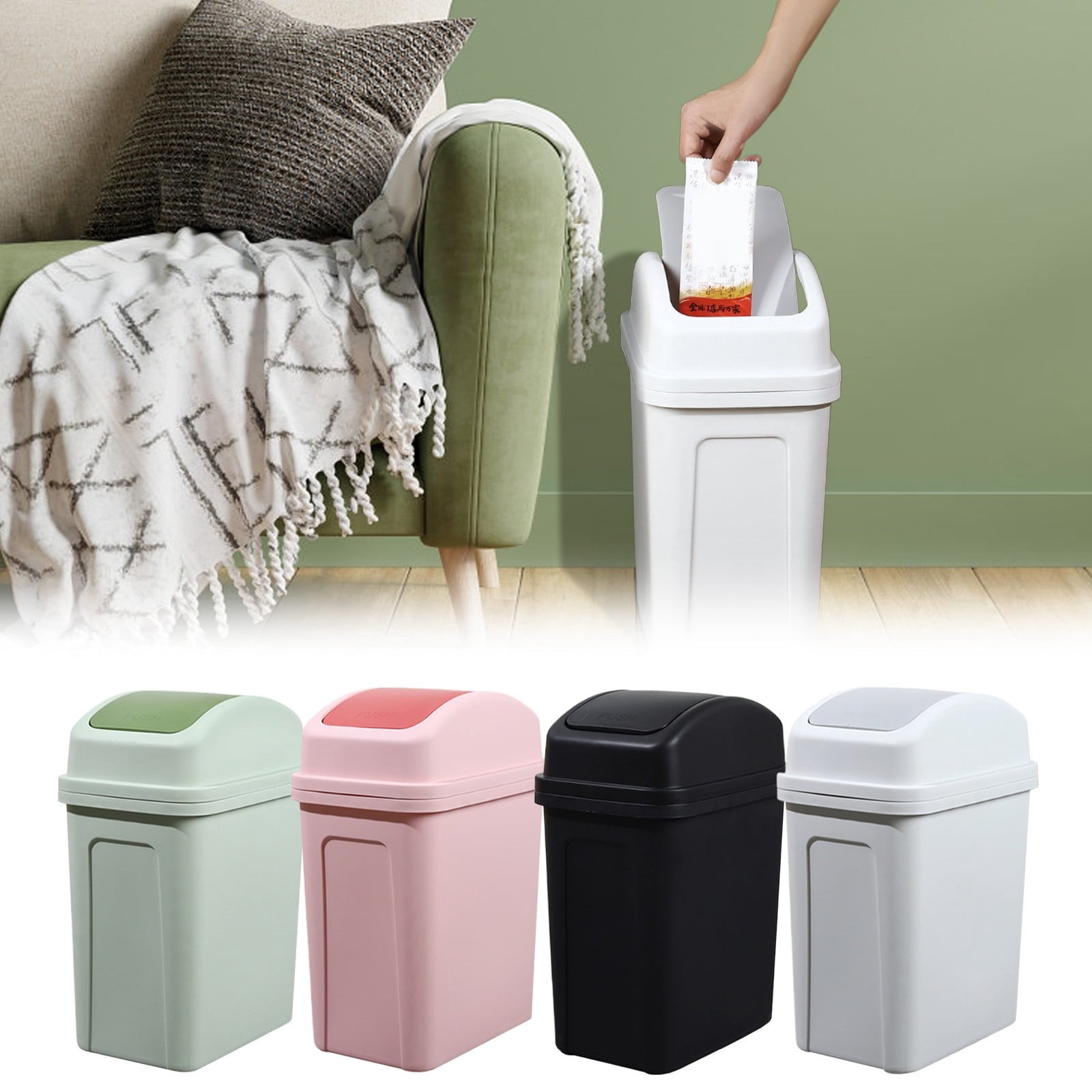10L Kitchen Can with Swing-Top Lid, 2.6 Gallon Swing Top Garbage Bin Bathroom Can, Wastebasket for Kitchen Office Bedrooms Dorms Toilets,Light Gray/1PCS