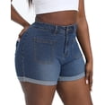 thumbnail image 5 of Gocolloa Women Plus Size Jean Shorts Stretchy 3.5" Sexy Trendy Patch Pocket High Waisted Denim Shorts Royal Blue 22W, 5 of 6