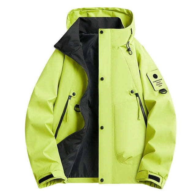 WRKEKC Heavy-Duty Waterproof Work Jacket Windproof Hooded Long Sleeve Rugged Raincoat for Outdoor Construction and All-Weather High-Visibility Work Commute Green S
