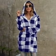 thumbnail image 3 of Women Plaid Sherpa Fleece Jacket Long Hoodie Coat Winter Warm Zip Up Hooded Outerwear Checkered Cardigan with Pockets, 3 of 5