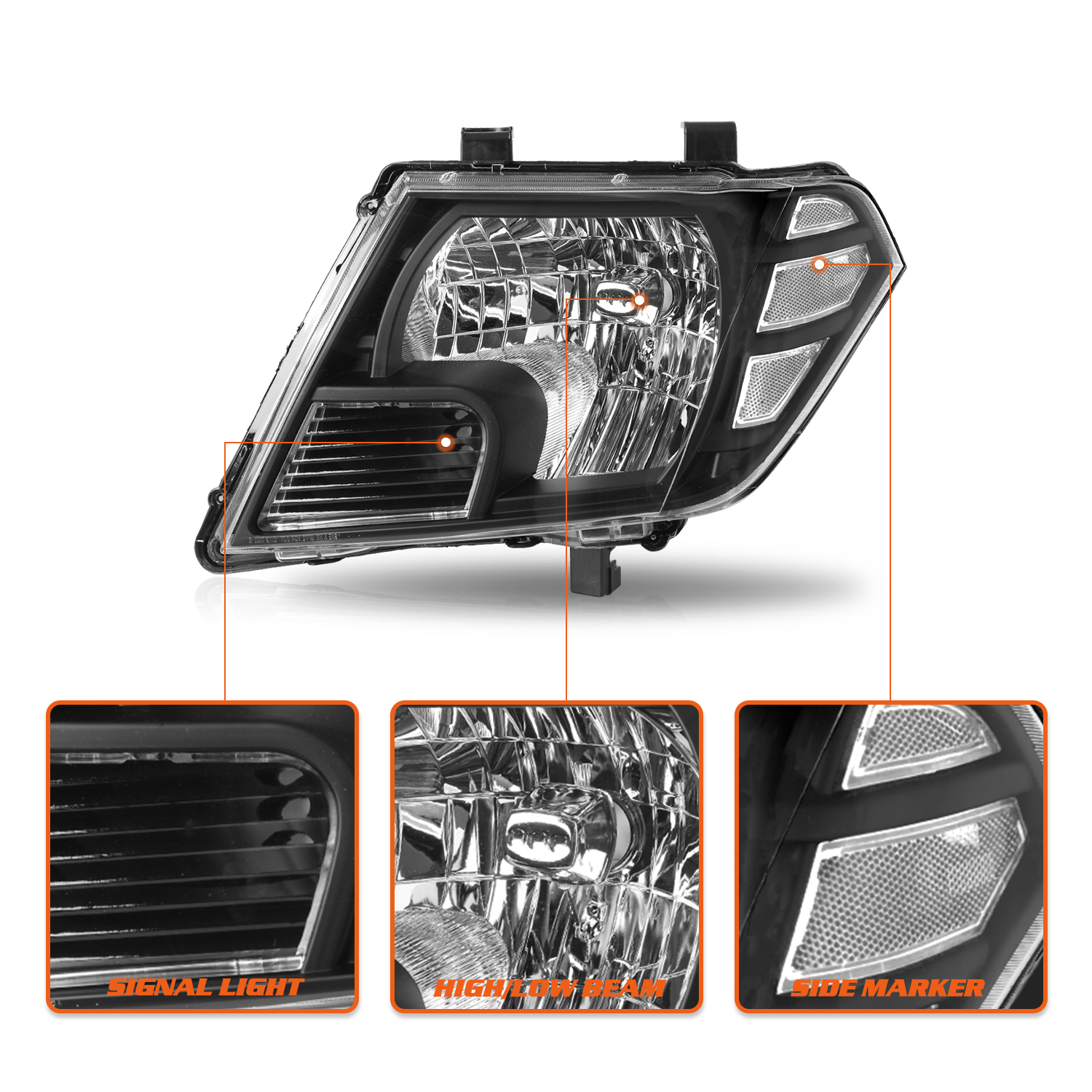 For 2009-2021 Nissan Frontier Truck Black Headlights Assembly Headlamps Pair