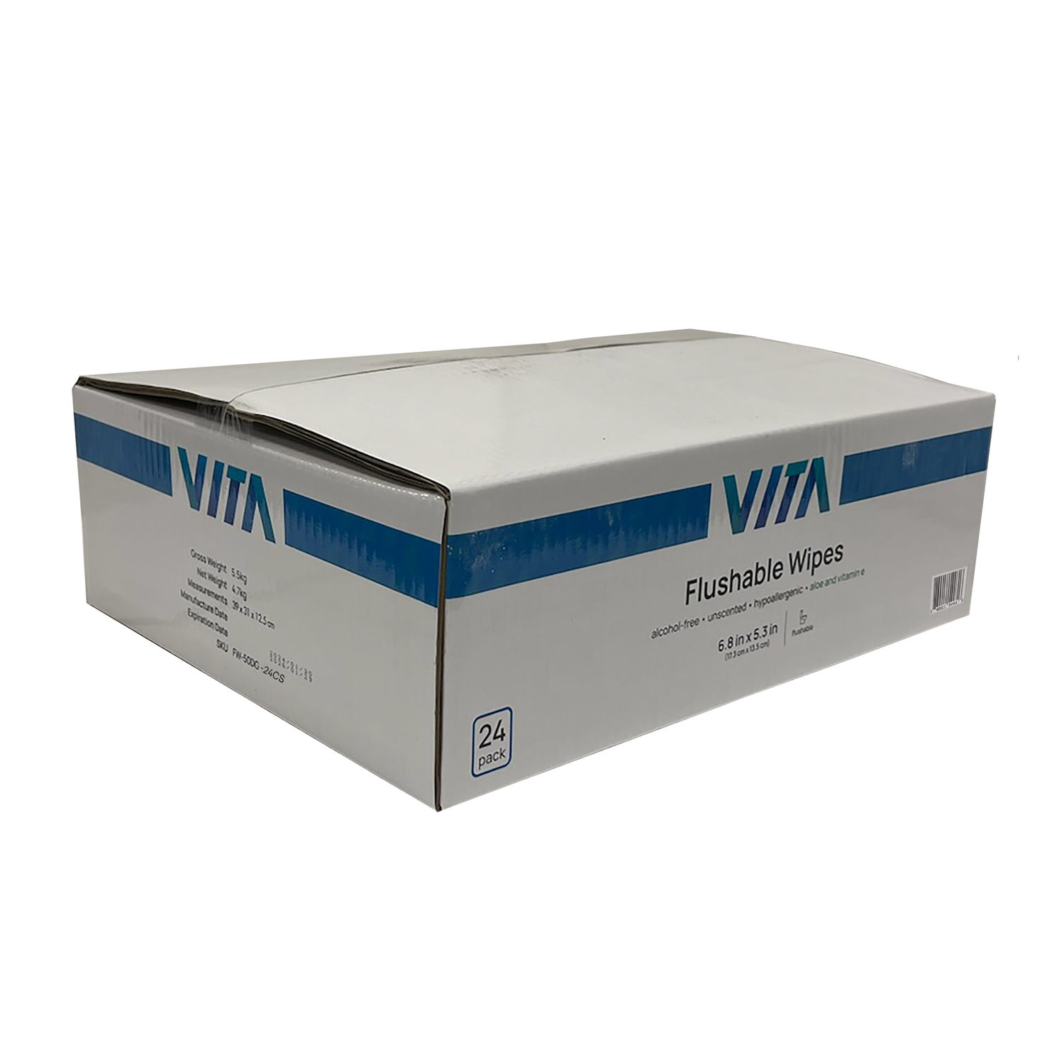 Achim Vita Unscented Flushable Wipes 6.8in x 5.3in - 24 Resealable Packs -1200 total wipes