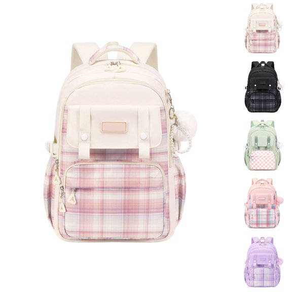 HJYCHN Kids School Backpack Stylish Plaid Lightweight Large Capacity Bookbag for Girls Kids Students School School Backpack for Girls Beige One Size
