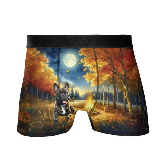 Hello Fall French Bulldog Enjoys Warm Campfire Autumn Night Bright Moon All Over Print Boxer Briefs Underwear for Men Dad Dog Lover Gifts - 01008