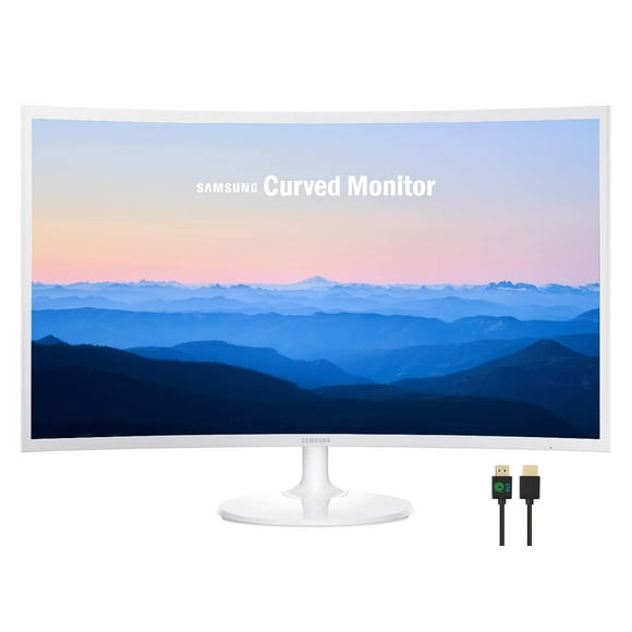 SAMSUNG 27” Curved 1080p Full HD Ultra Slim Computer Monitor, AMD FreeSync, HDMI, VGA, 4ms, VESA Mountable, NLY HDMI Cable, White