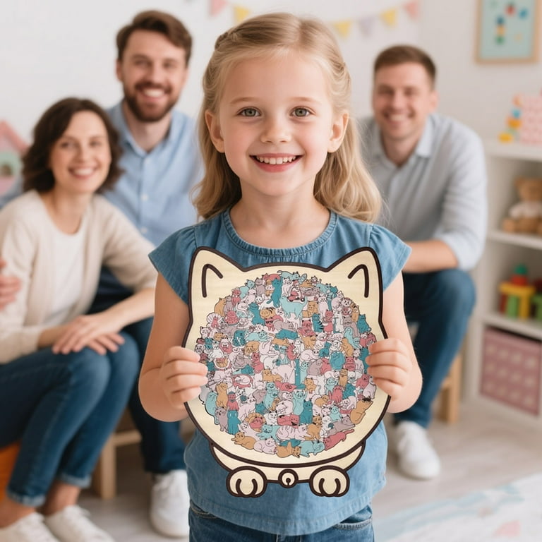 Morandi-Colored 135-Piece Cat Shaped Wooden Jigsaw Puzzle Unique