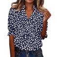 thumbnail image 6 of Wutalume Womens Tops with 3/4 Sleeve, Floral Print V-Neck Blouse for Office, Business Events, Daily Wear, Elegant Design, and Comfortable Fabric,Navy S, 6 of 7