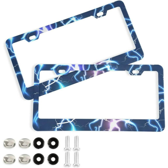 Coolnut Blue Lightning 2 Holes Car License Plate Frames 2PCS, Car License Plate Holder with Screw Caps Cover Set Automotive Exterior Parts Decoration for US Vehicles