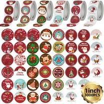 Christmas Stickers Roll, 1-Inch Self-Adhesive Envelope & Round Stickers for Xmas Party Supplies and Holiday Greetings, 3000 Pcs