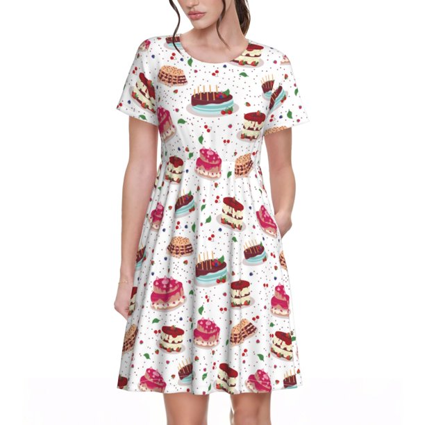 Balery Birthday Cake Vestidos sueltos de manga corta para mujer, vestidos de verano 2025, vestidos casuales de corte A con vuelo.