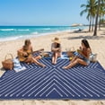 thumbnail image 2 of HIWEAVER Navy/White 5' x 8' Outdoor Rug PP Plastic Straw Woven Waterproof Patio Rug with Striped Pattern Portable Outside Carpet for Balcony Deck Picnic Garden Decor, 2 of 6