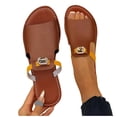 thumbnail image 4 of Fankiway Women's Rhinestone Buckle Flip Flops Flat Open Toe Beach Sandals Comfortable Plus Size Non-Slip Summer Brown 6, 4 of 6