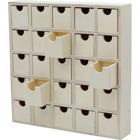 25 Drawer Wooden Advent Calendar, DIY Unfinished Storage Box, Ready to Decorate, Pre Assembled, Storage Organizer, Christmas Gifts for Boys and Girls