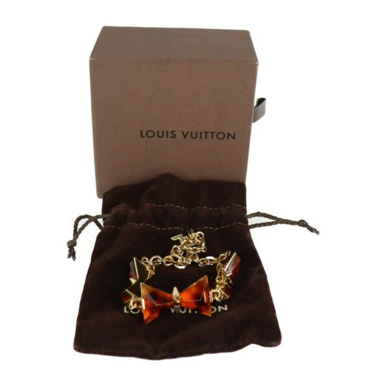 Authenticated Used LOUIS VUITTON Louis Vuitton Spiky Bow Bracelet M67049  Metal Plastic Gold Brown Ribbon Motif Spike Chain 