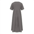 thumbnail image 4 of QUNYINEY Womens Dress Short Sleeve Casual Vintage A-Line Dress Flowy V Neck Empire Waist Maxi Dresses, 4 of 5