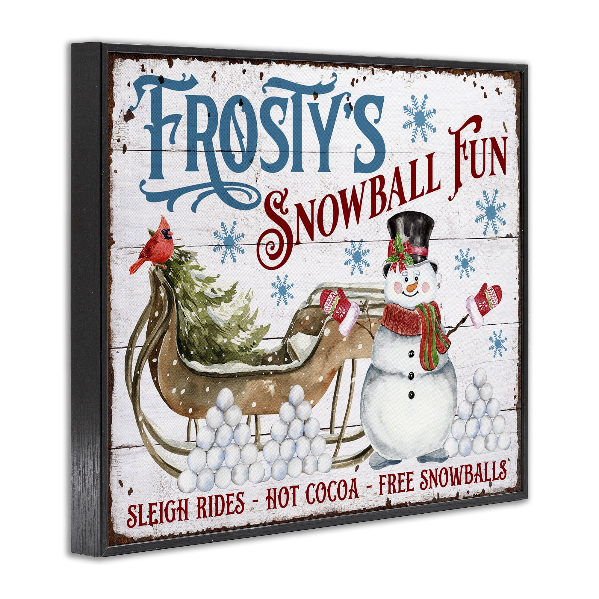 Stupell Industries Frosty's Snowball Fun Holiday Painting Black Framed Art Prints Wall Art, 14 x 11