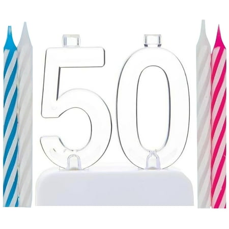 Blinking Number 50 Candle Holder and Birthday Candle Set, 5 Pieces