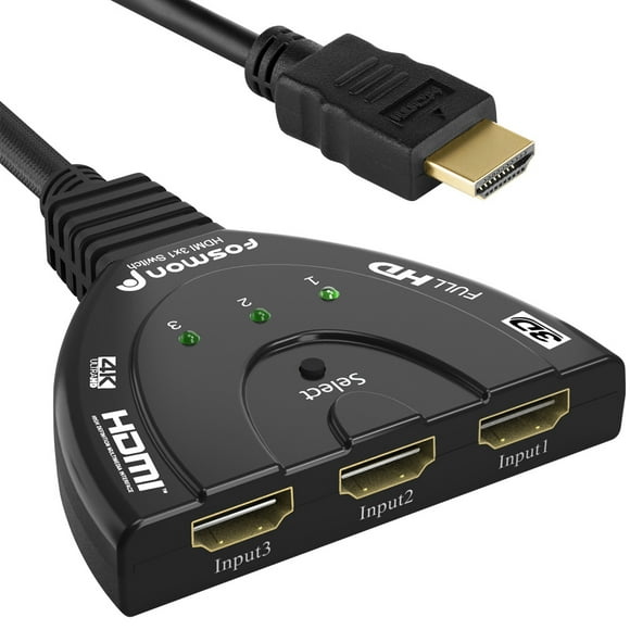 Fosmon 3-Port 4K HDMI Switch, 3x1 Switcher Support Ultra HD, HDCP, 4K HDMI Splitter Hub Compatible with Apple TV 4K PS5 Xbox Roku Fire TV Stick HDTV Chromecast