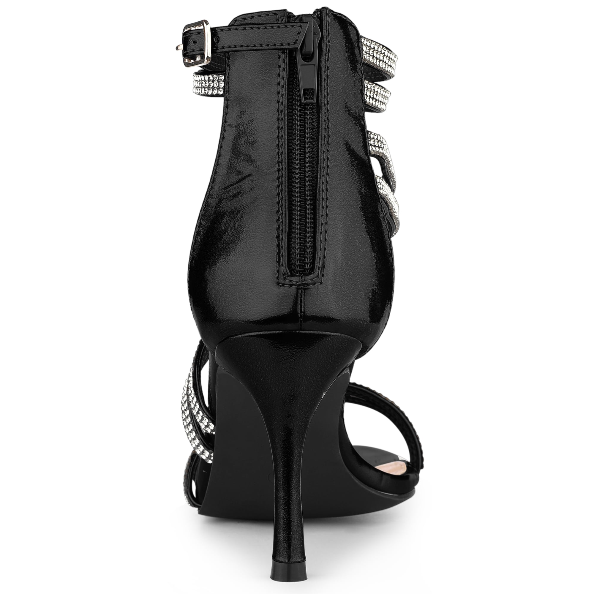 DARING DIVA Women's Ankle Strap Rhinestone Stiletto Heels Sandals Black 10