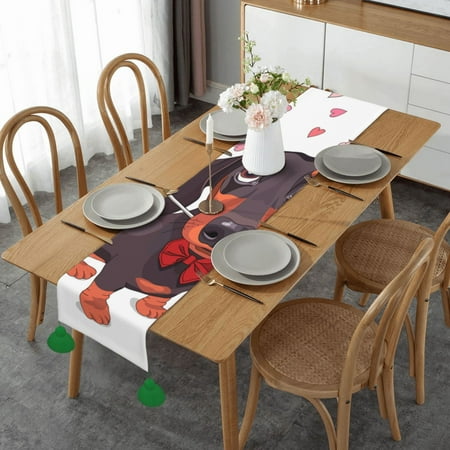 

Dachshund Dog Puppy Animal Love Arrow Table Runner Imitation Linen Table Runner With Green Tassels For Party And Dining Room 14 x 60