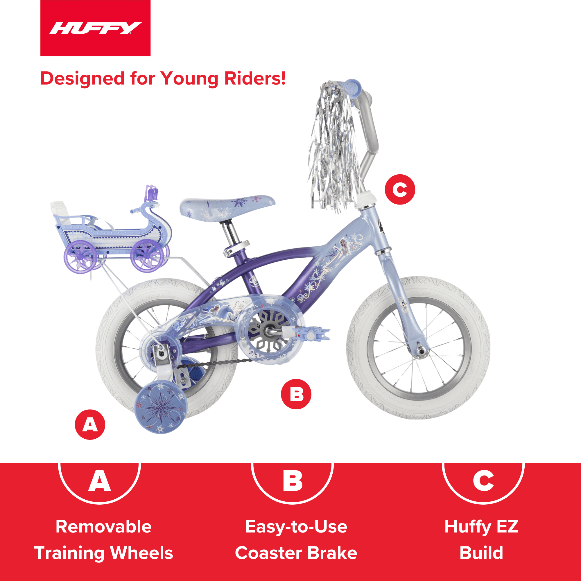 Huffy Disney Frozen Kids Bicycle 12in. with Doll Carrier