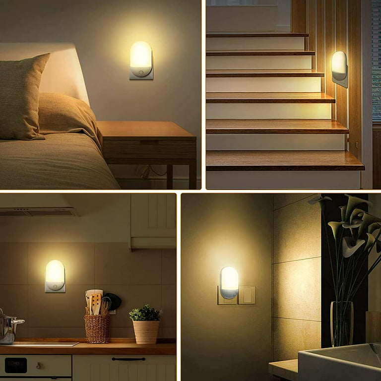 Rosnek 1/2/4Pcs LED Motion Sensor Plug in Night Light with Dusk to Dawn  Sensor Warm White Night Lamp for Bedroom, Kitchen, Bathroom, Baby Room