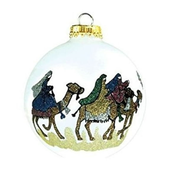 Jesus is Born Three Kings Nativity Made in the USA Glass Christmas Ornament